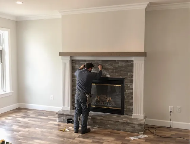 Montclair Chimney Sweep finishing a custom fireplace install in Montclair, CA